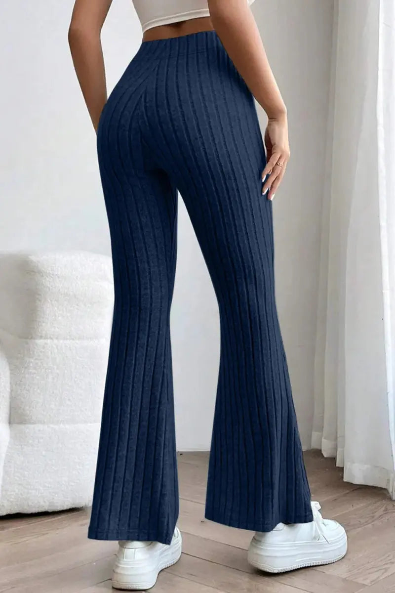 Basic Bae Full Size Ribbed High Waist Flare Pants for Women - Love Salve